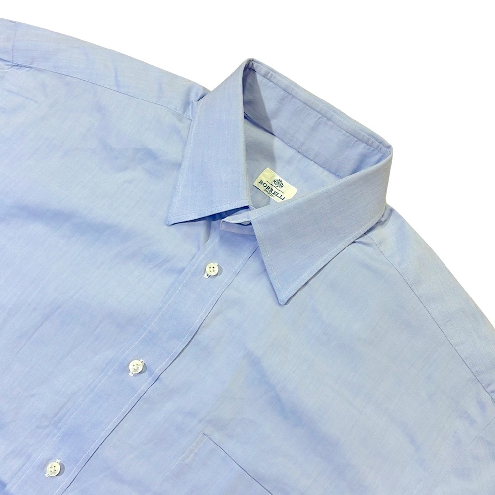 Luigi Borrelli mens 15.5 39 powder blue subtle stripe luxury dress shirt EUC